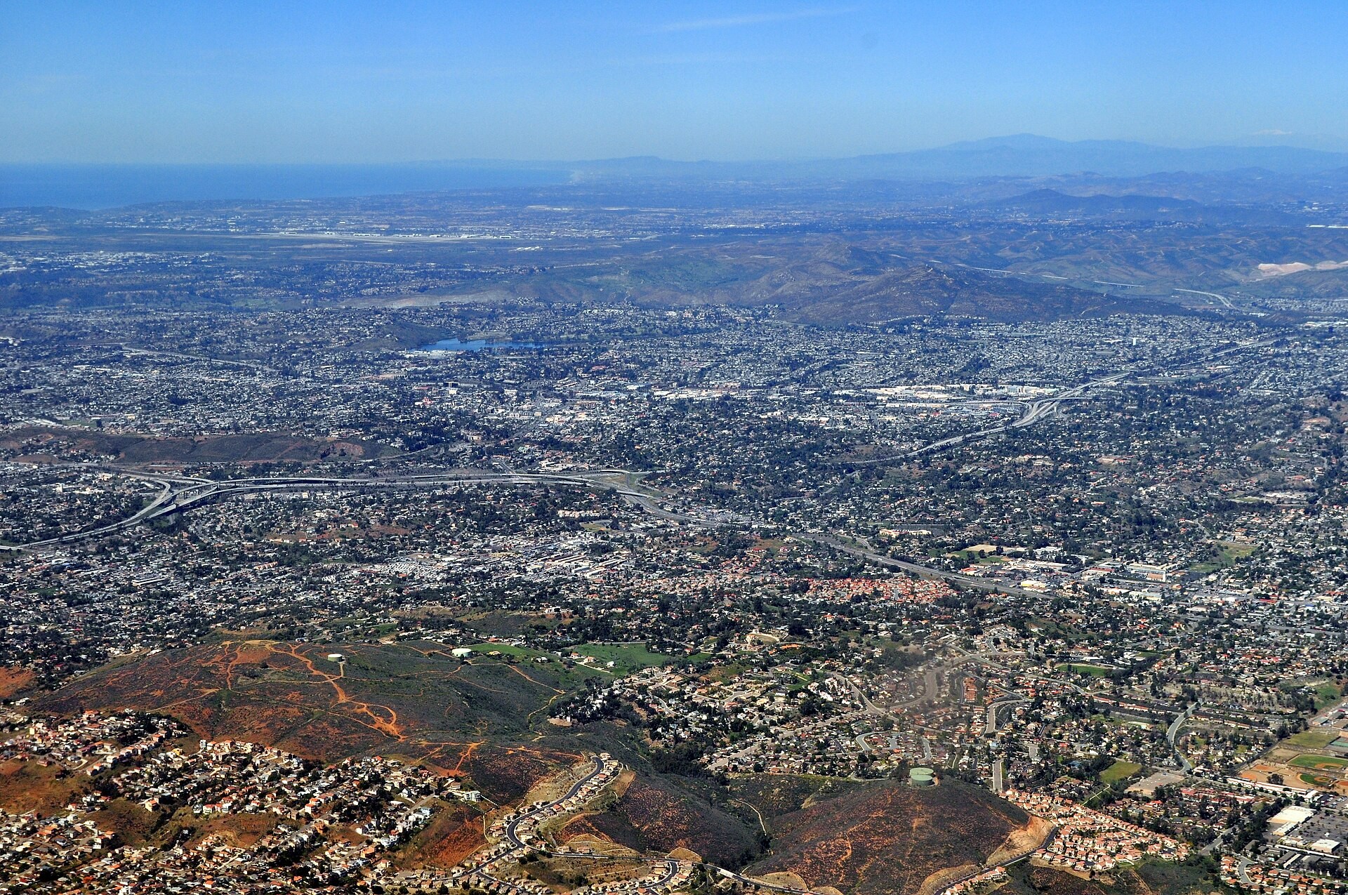 Aerial view of Lake Murray, La Mesa and El Cajon, photographed March 5, 2015
